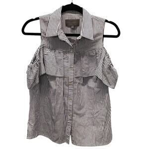 Sunday in Brooklyn Anthropologie Striped Blouse Scilla Cold Shoulder Button XS